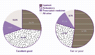 Figure 19: How does the distribution of expenses for people under 65 vary by perceived health status?