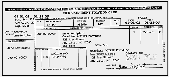 new york medicaid card. Sample Medicaid Card North
