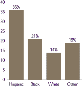 Figure 2. Percent uninsured by race/ethnicity: People under age 65, first half of 1999