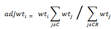 the figure contains formula to calculate the adjusted weights for respondents