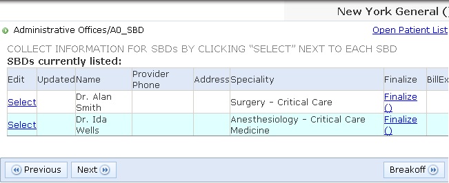 The image provides an example of the listing of each SBD that should be 'SELECT'ed and 'UPDATE'ed